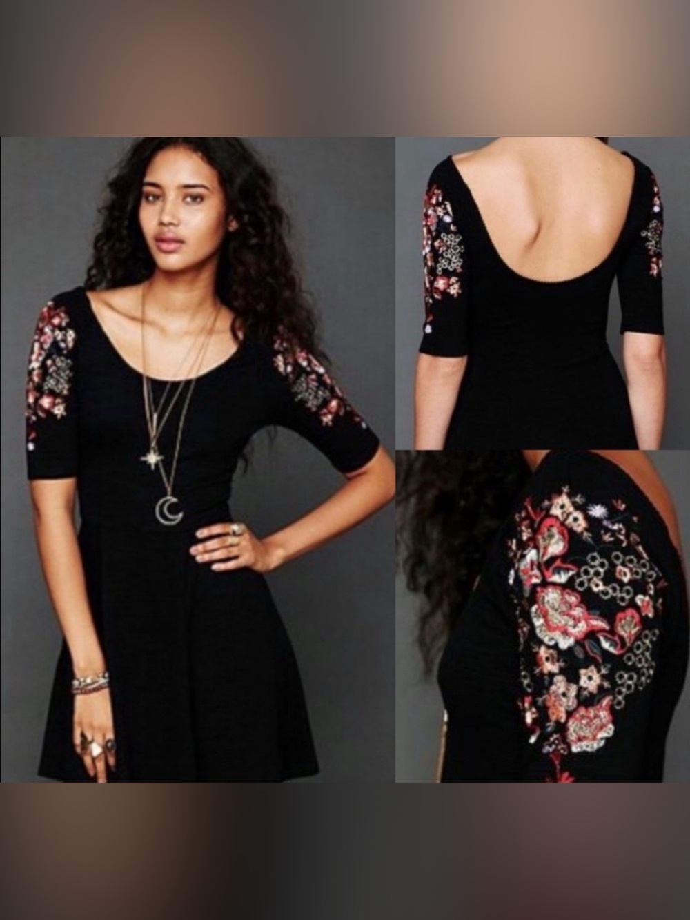 Free People Black Midi Dress with Floral Accents
